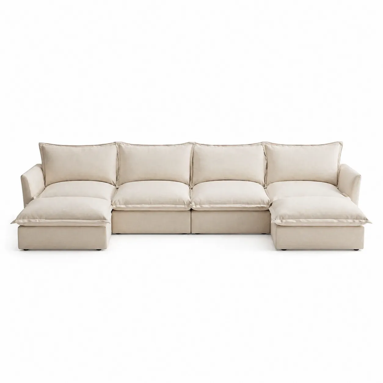 Divano angolare modulare in tessuto beige