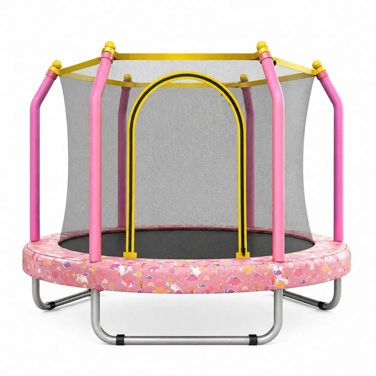 Trampolino per Bambini con Rete di Sicurezza in Acciaio e Polipropilene Rosa/Giallo