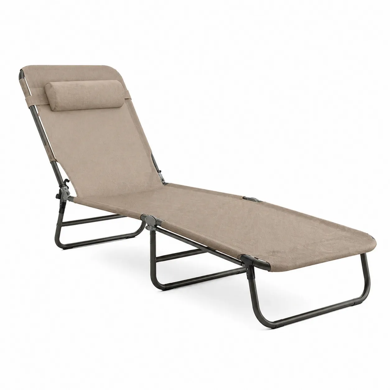 Sdraio pieghevole in tessuto beige con struttura in metallo