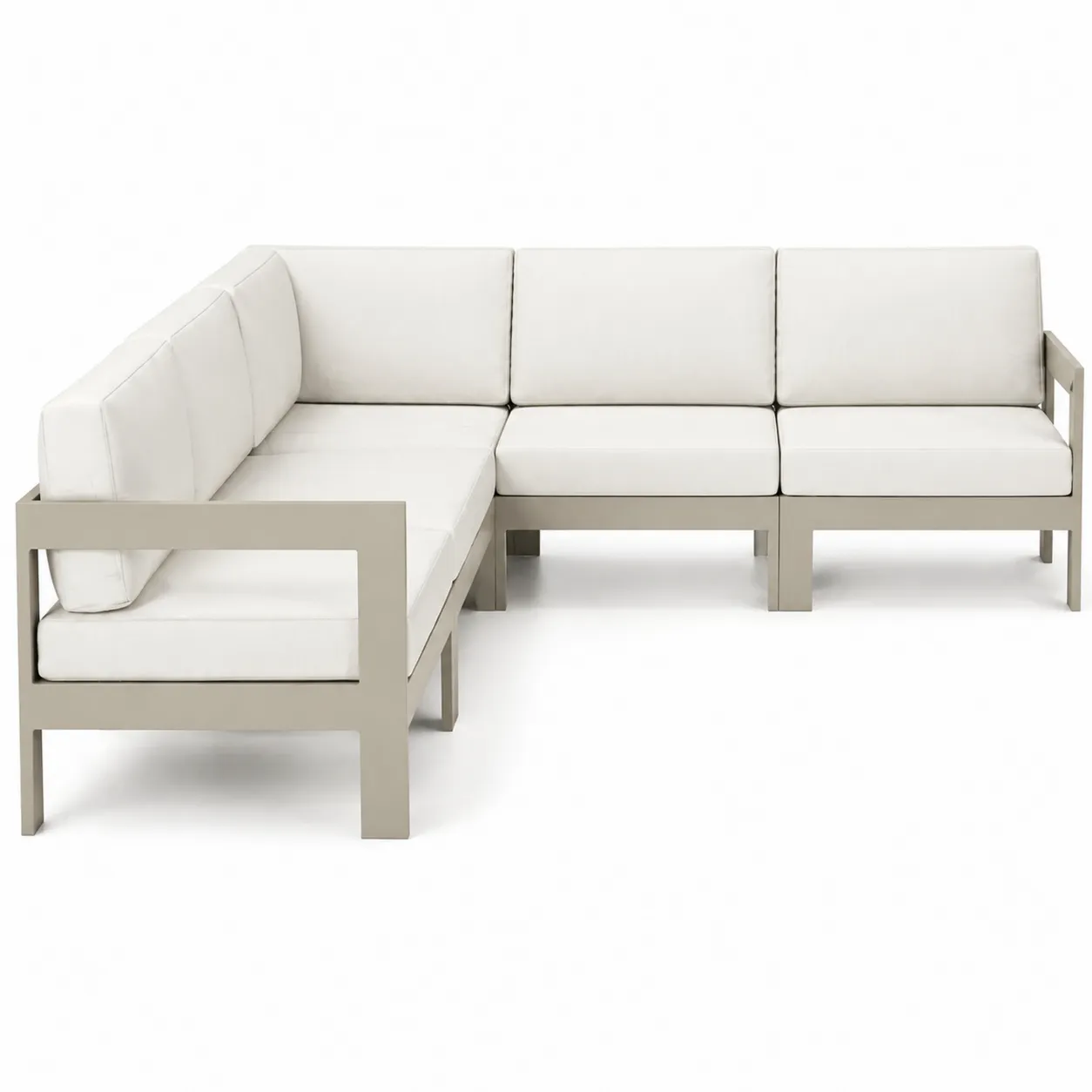 Divano angolare in metallo con cuscini in tessuto 210x210x72 cm