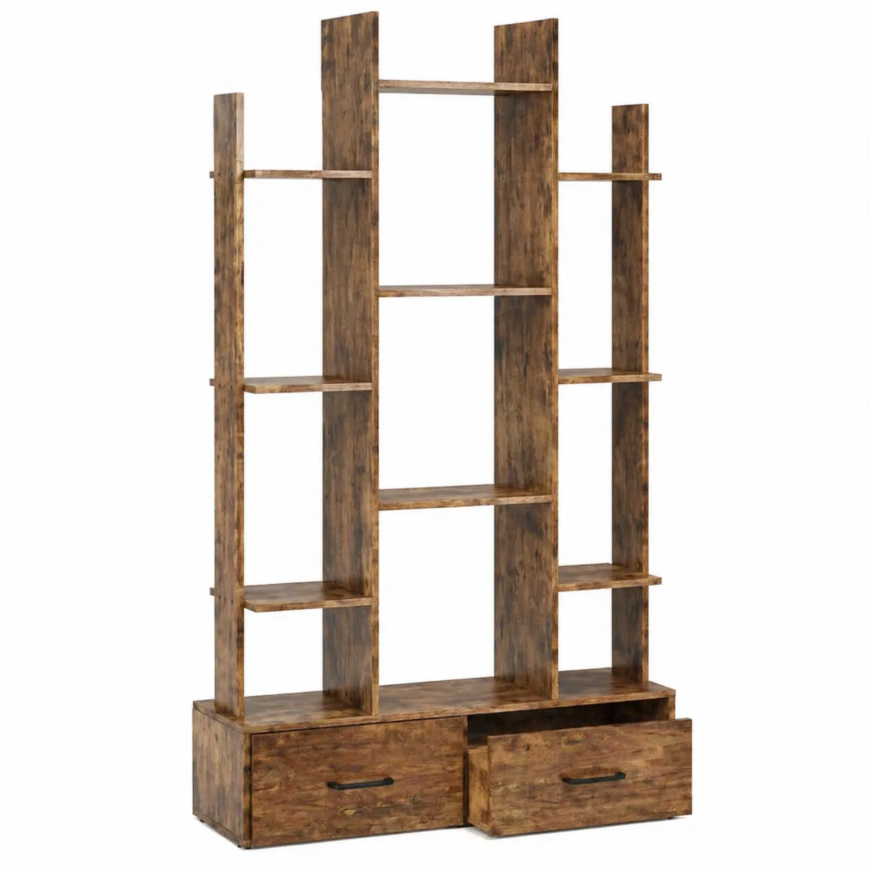 Libreria in legno massello con ripiani e cassetti 180x90x30 cm