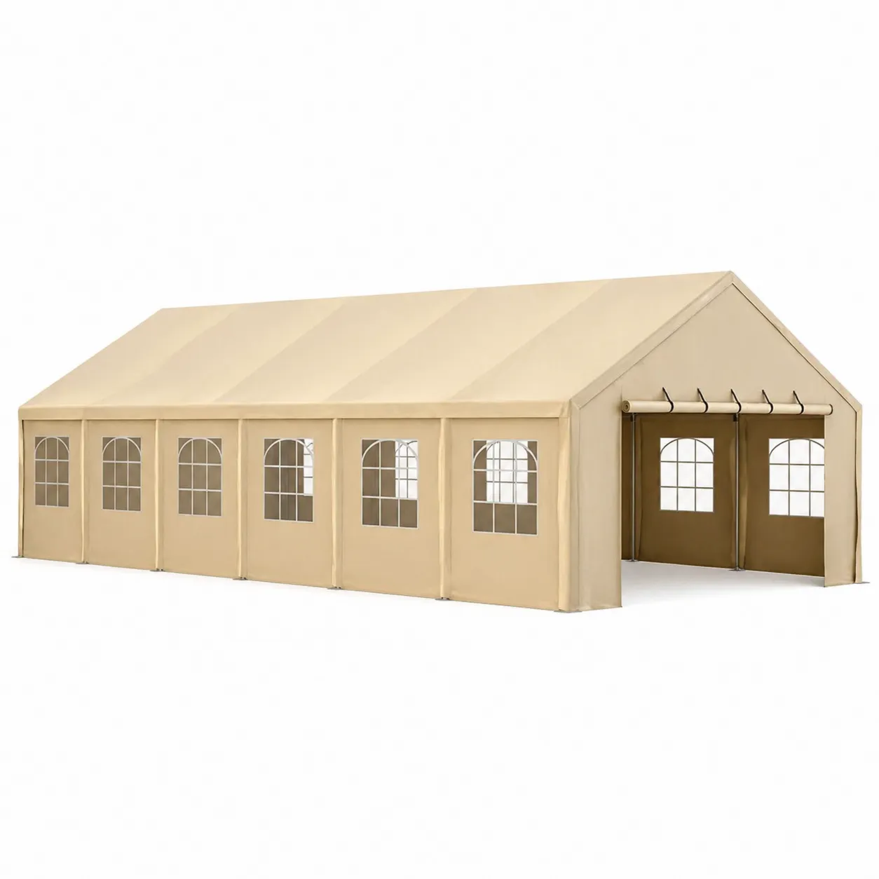 Tenda per Feste 9x3 m in Tela di Polietilene con Struttura in Acciaio Beige