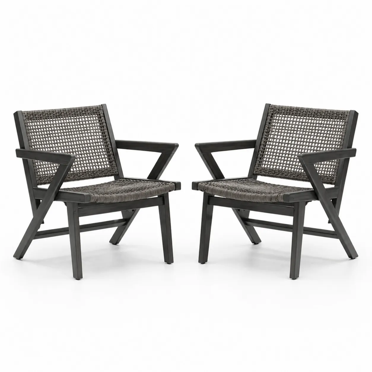 Set di 2 sedie da giardino in alluminio e rattan sintetico grigio