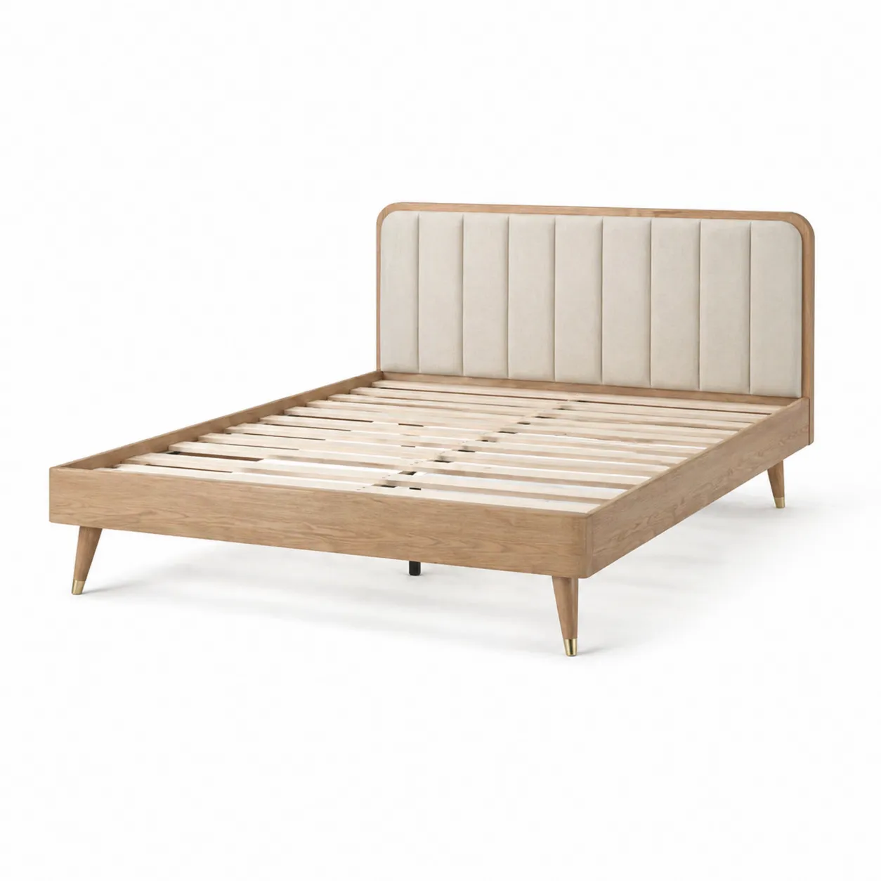 Letto in legno con testiera imbottita in poliestere beige 200x160 cm