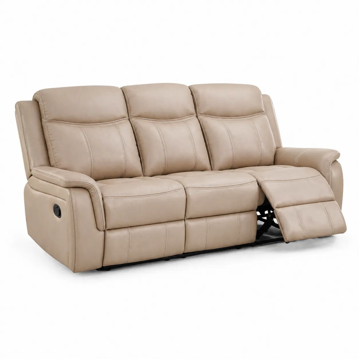 Divano reclinabile a 3 posti in pelle sintetica beige