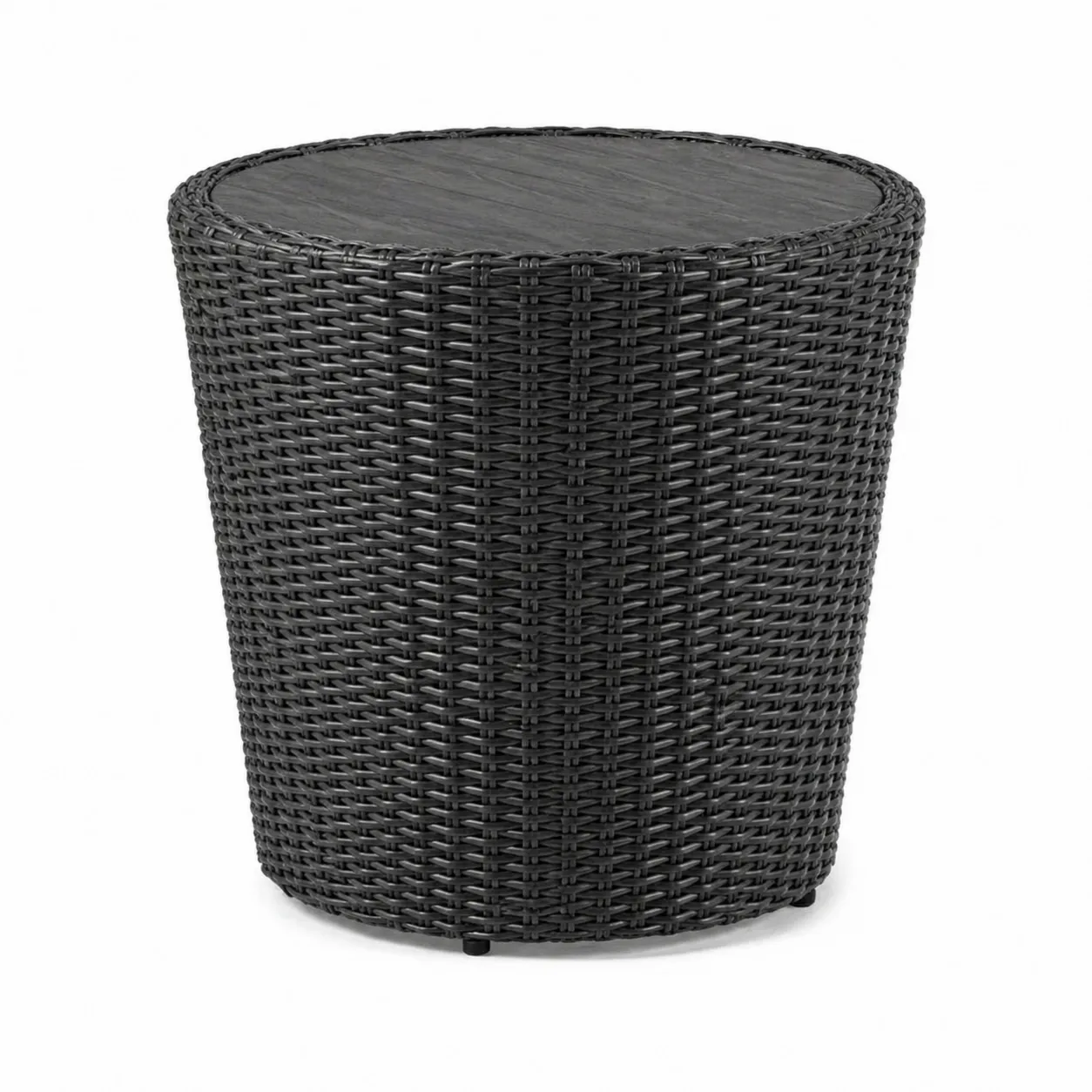 Tavolino Laterale da Esterno in Rattan Sintetico e Legno Nero