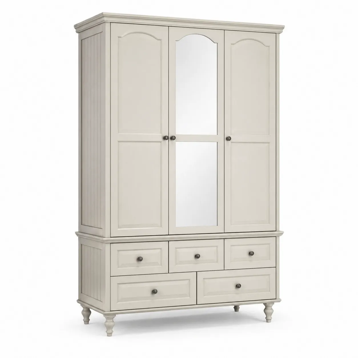 Armadio guardaroba 3 ante 5 cassetti Legno Bianco con Specchio