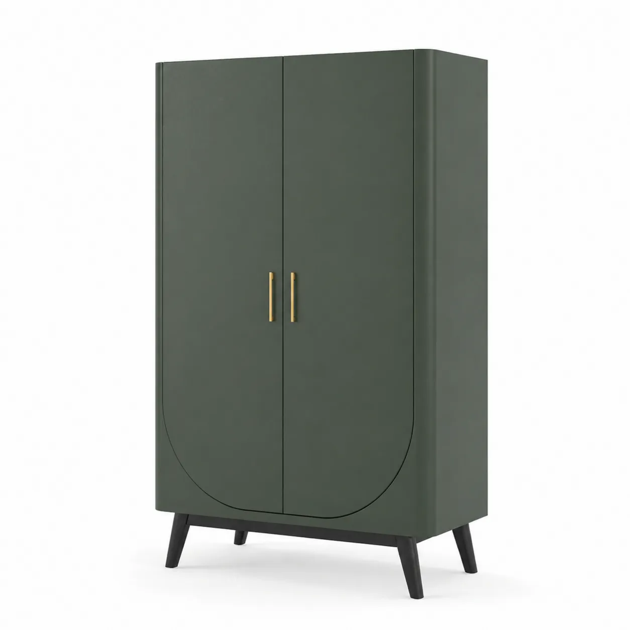 Armadio in legno verde con maniglie in metallo oro