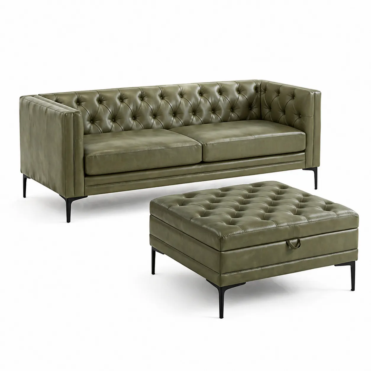 Divano e Pouf in Pelle Sintetica Verde