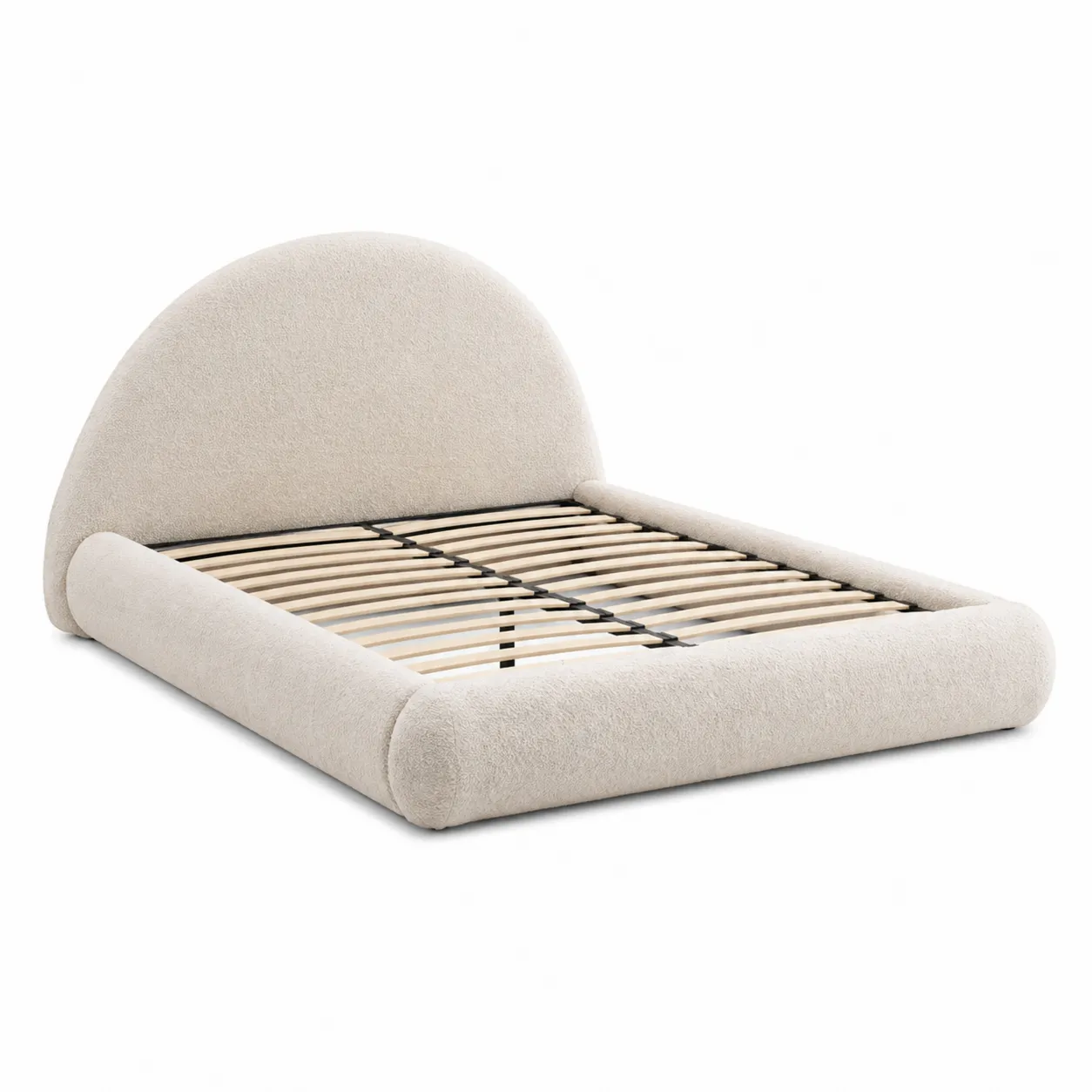 Letto imbottito beige in poliestere con struttura in compensato 200x160 cm