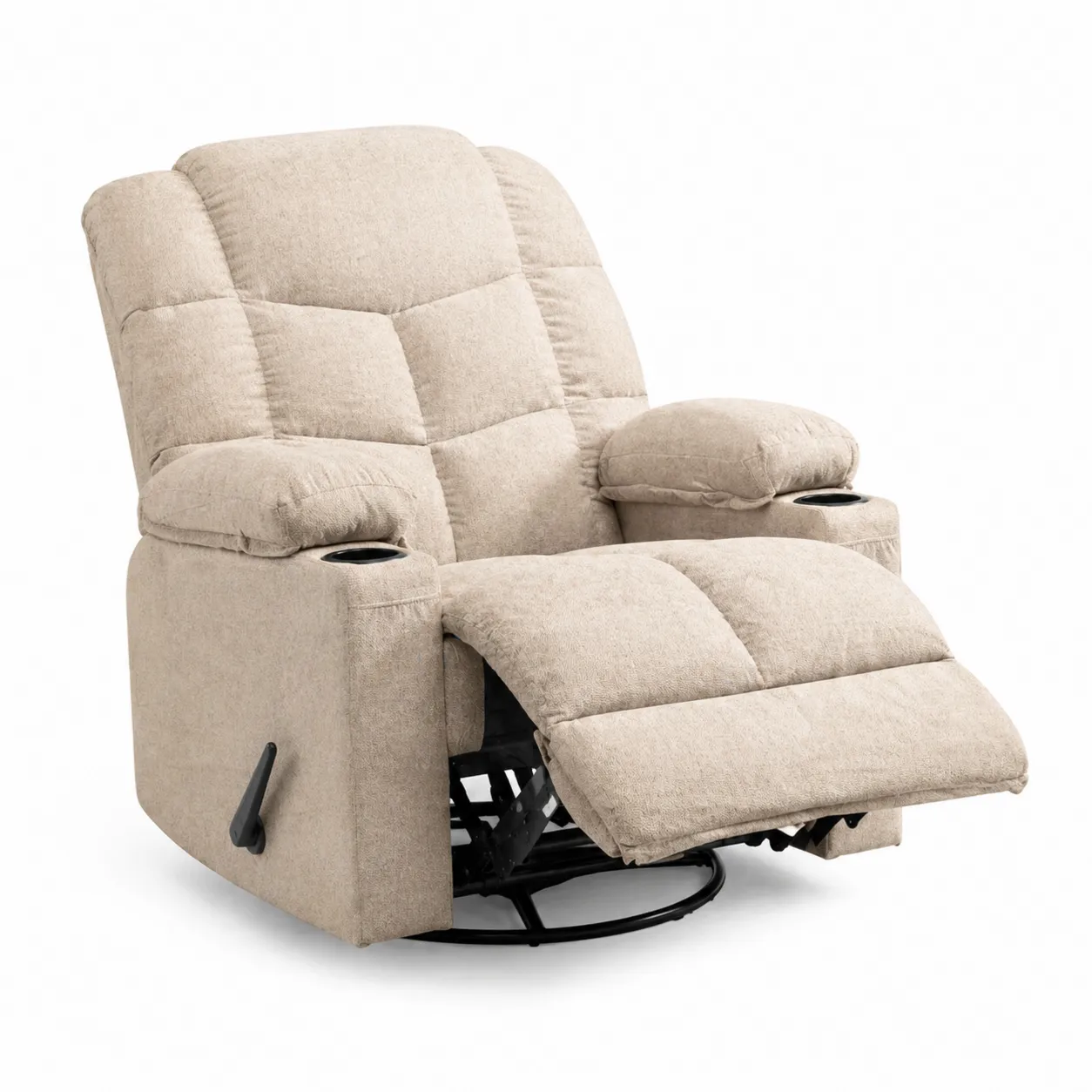 Poltrona reclinabile in tessuto beige con portabicchieri