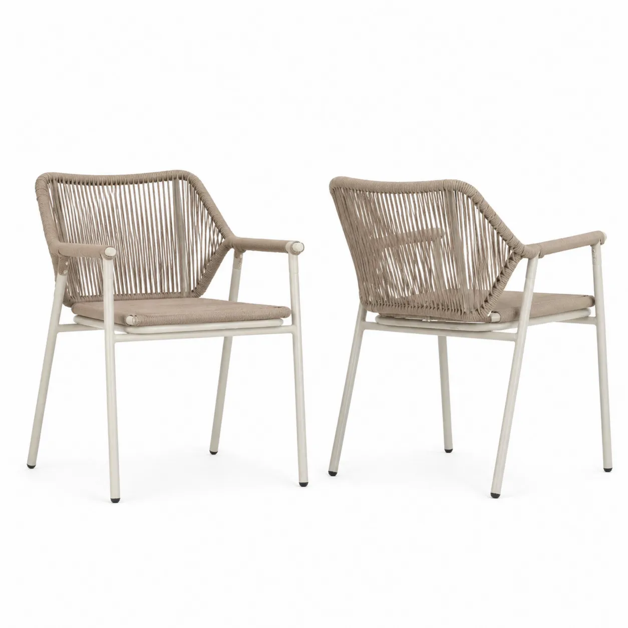 Set di Sedie in Alluminio con Schienale in Corda e Cuscini Beige
