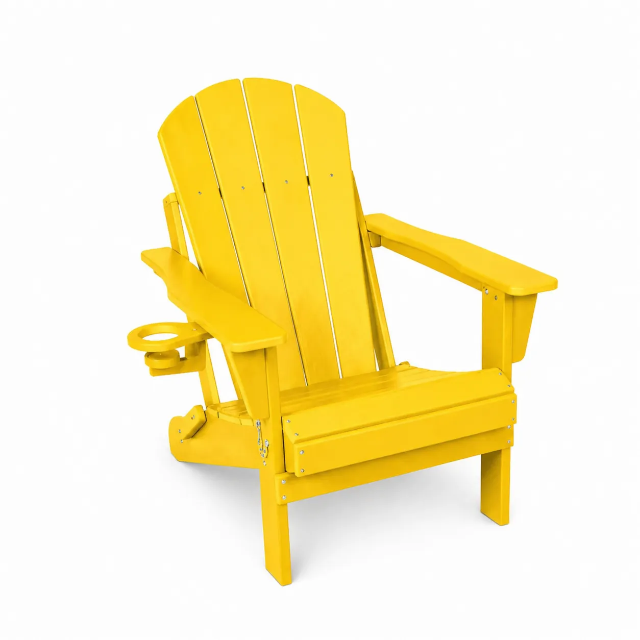 Sedia Adirondack in legno gialla con portabicchieri