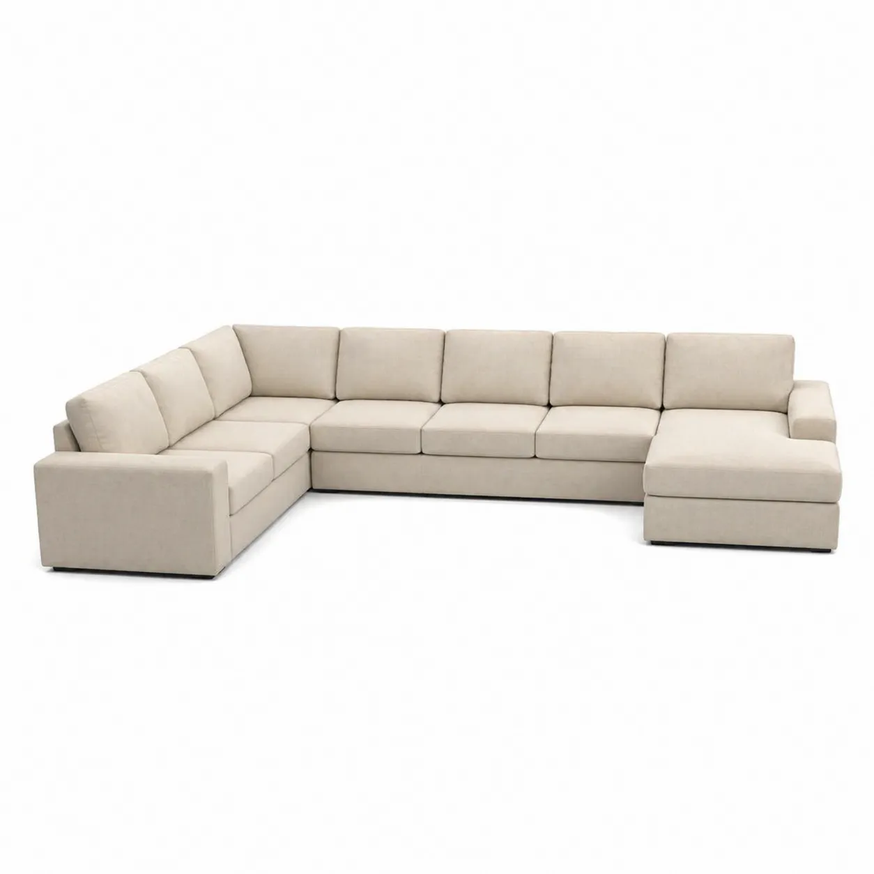 Divano angolare modulare in legno e tessuto con chaise longue