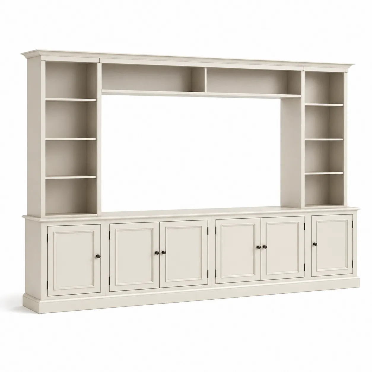 Mobile TV in Legno MDF con Ripiani e Ante Bianco Crema 300x45x210 cm