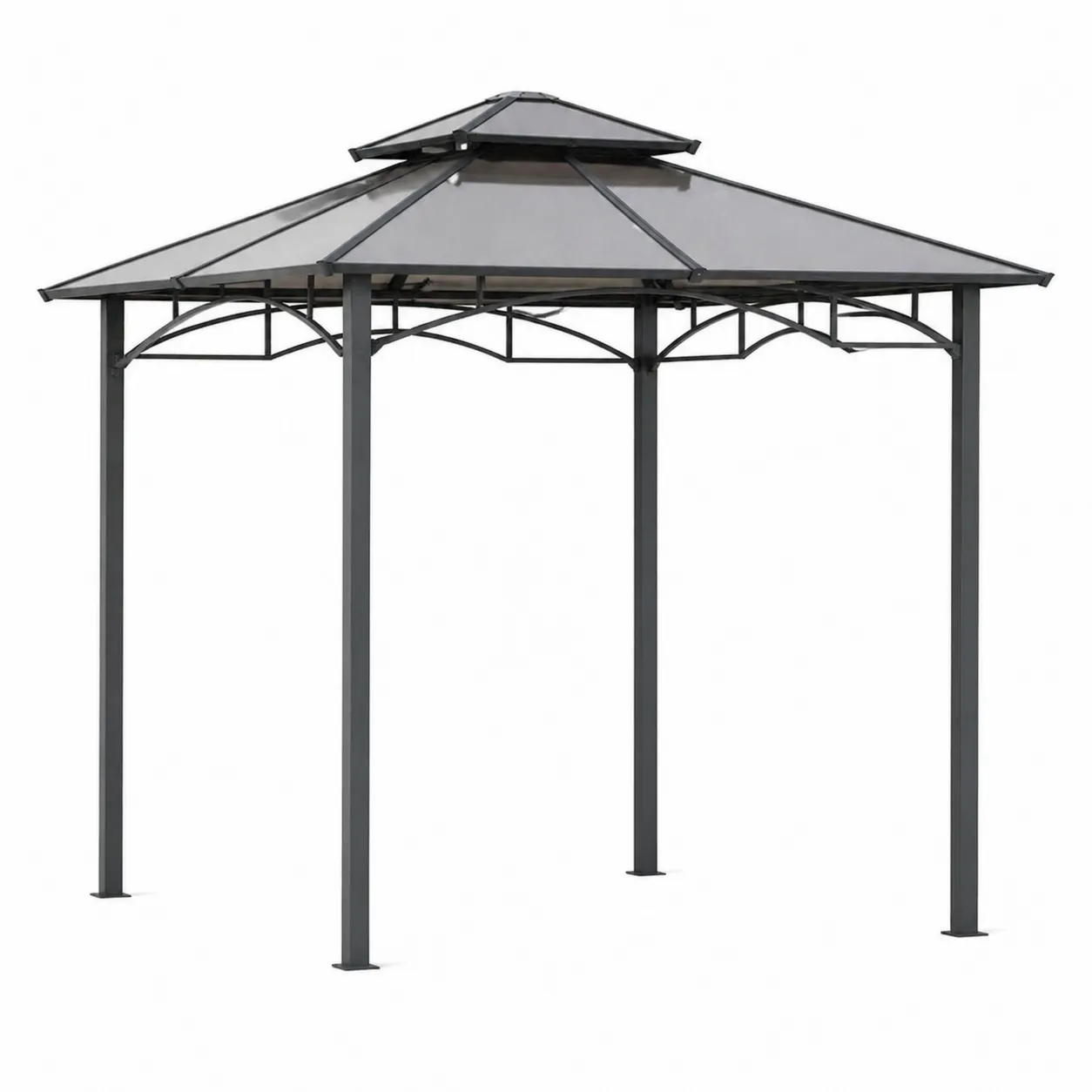 Gazebo in Acciaio con Tetto in Policarbonato Grigio
