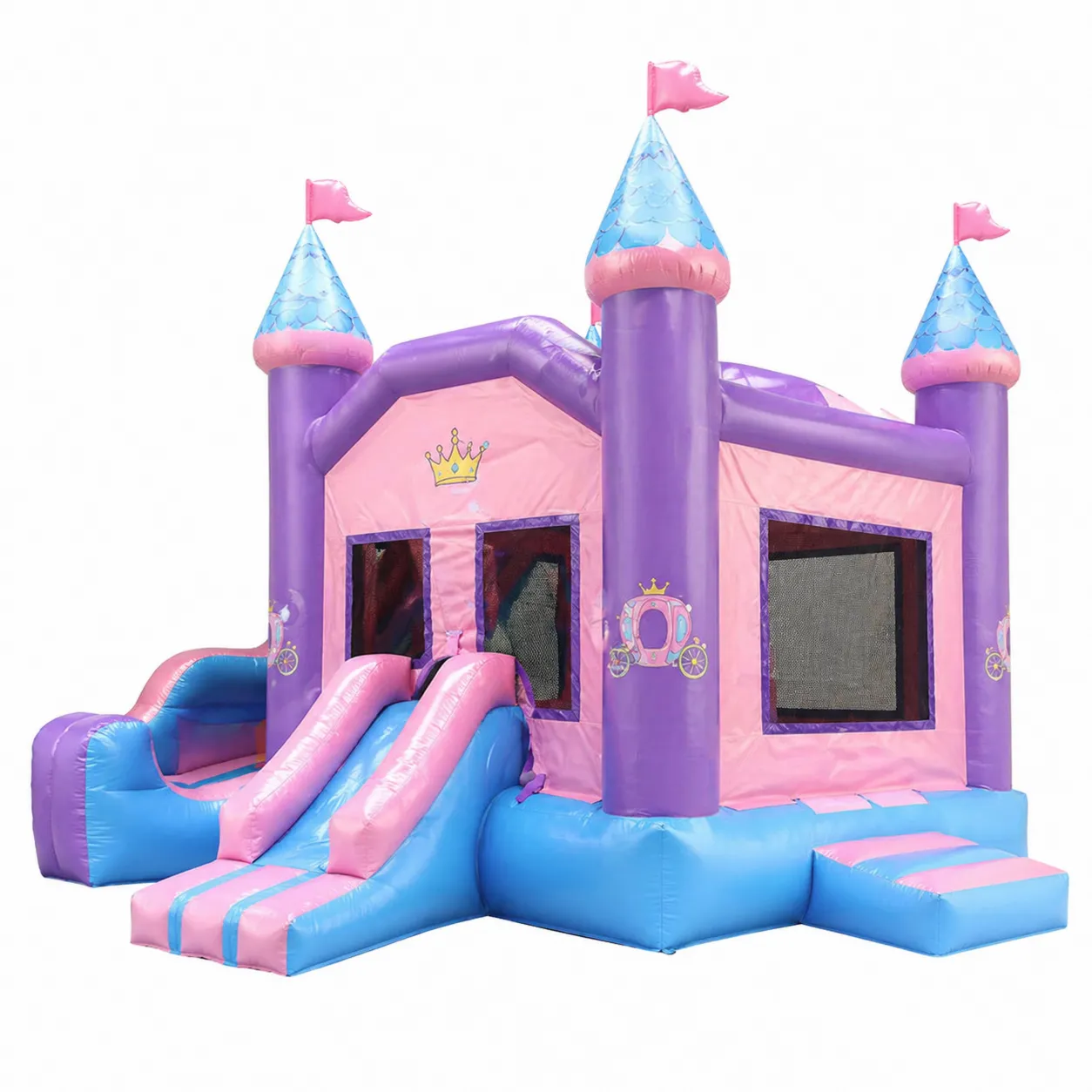 Castello Gonfiabile in PVC con Scivolo Rosa e Azzurro