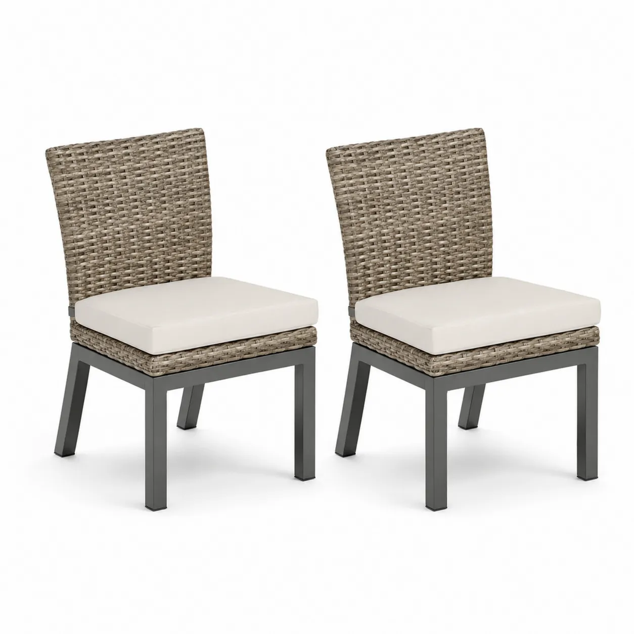 Set di 2 Sedie da Esterno in Rattan e Alluminio con Cuscini Beige