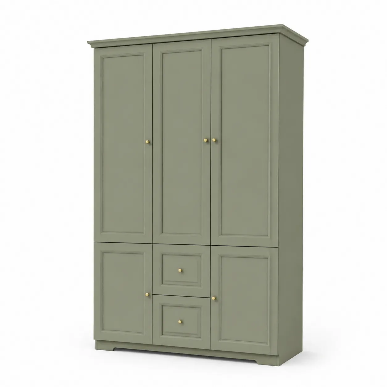 Armadio 3 Ante 2 Cassetti in Legno MDF Verde 200x150x60 cm