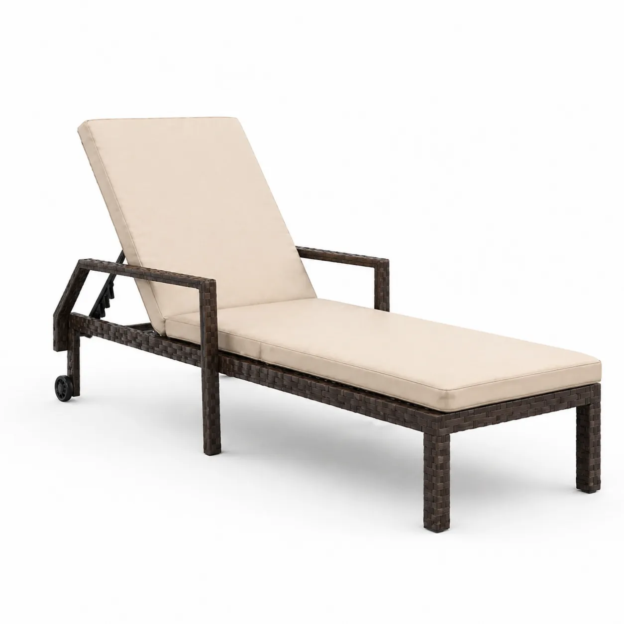 Lettino da Esterno in Rattan PE con Cuscino Regolabile Beige