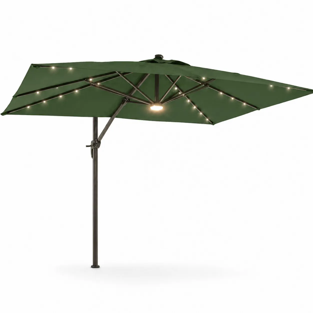 Ombrellone da Giardino con Luci LED in Poliestere e Alluminio Verde