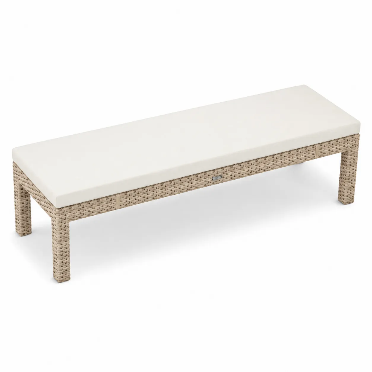 Panca da giardino in rattan sintetico con cuscino crema