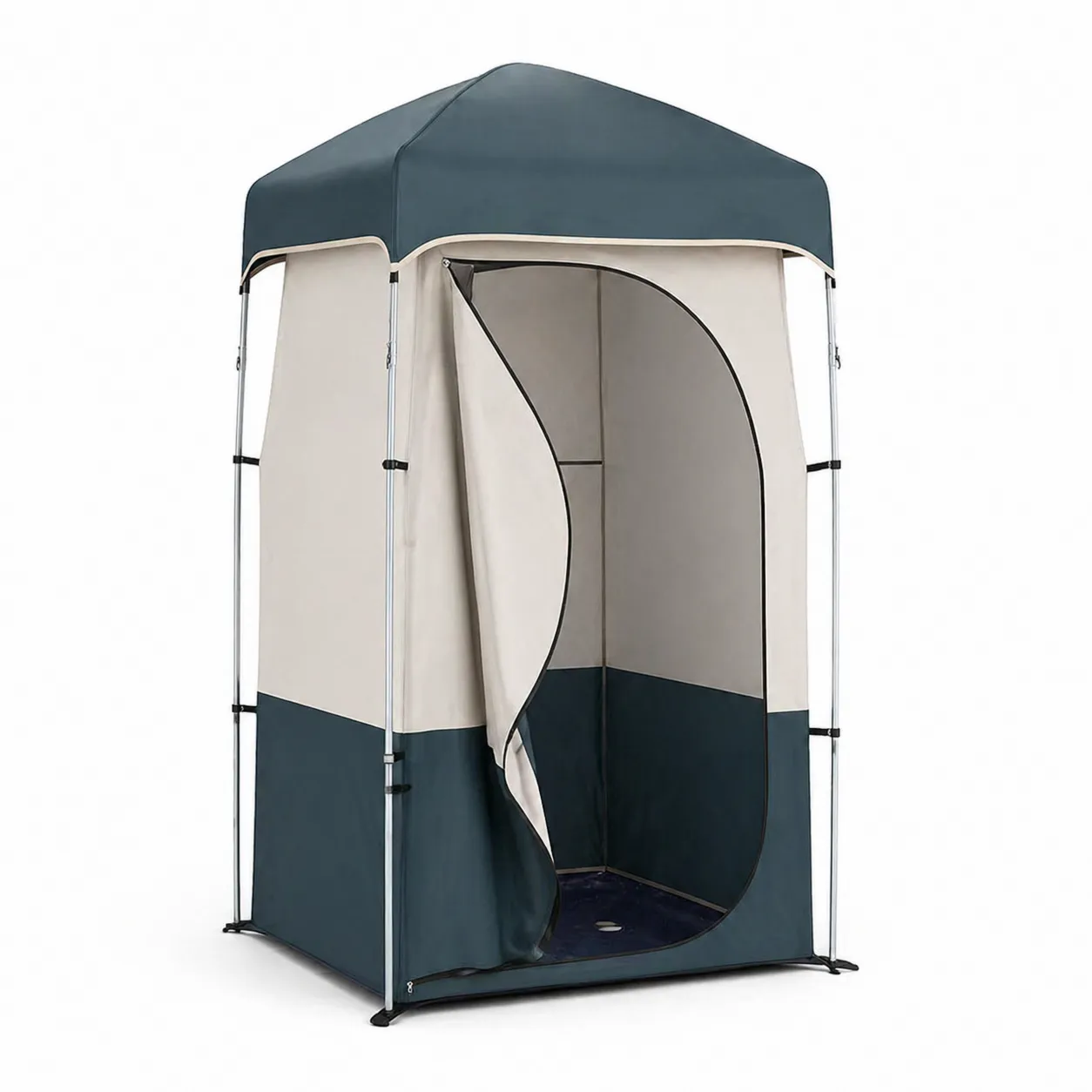 Tenda da Doccia Portatile in Poliestere con Struttura in Acciaio Beige/Blu Scuro