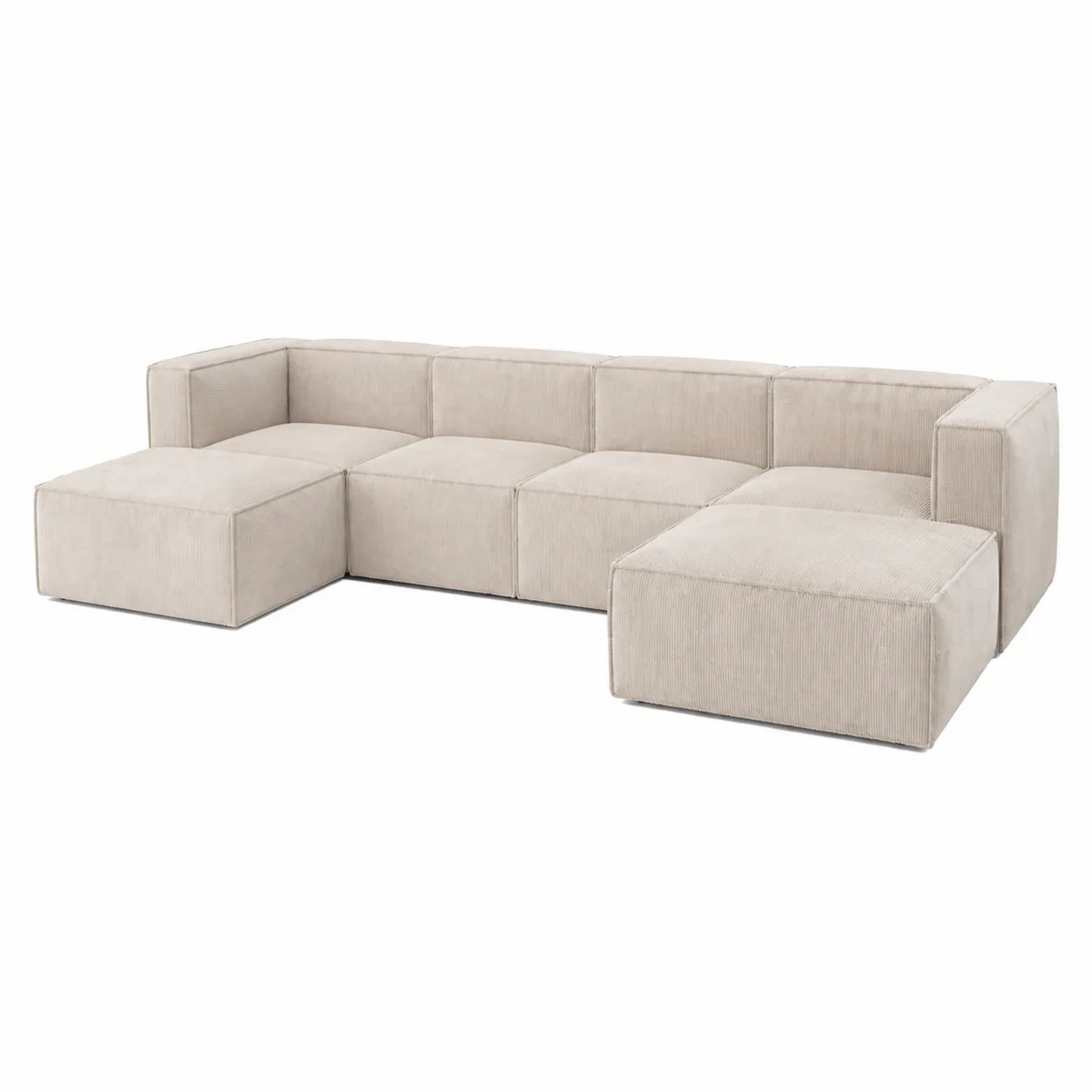 Divano angolare modulare in tessuto a coste beige