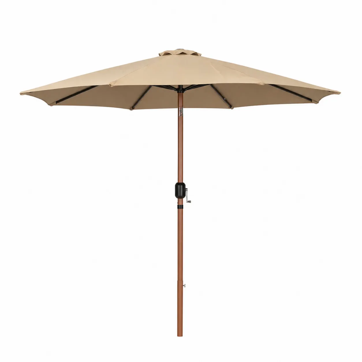Ombrellone rotondo in tessuto poliestere con palo in legno 300 cm Beige