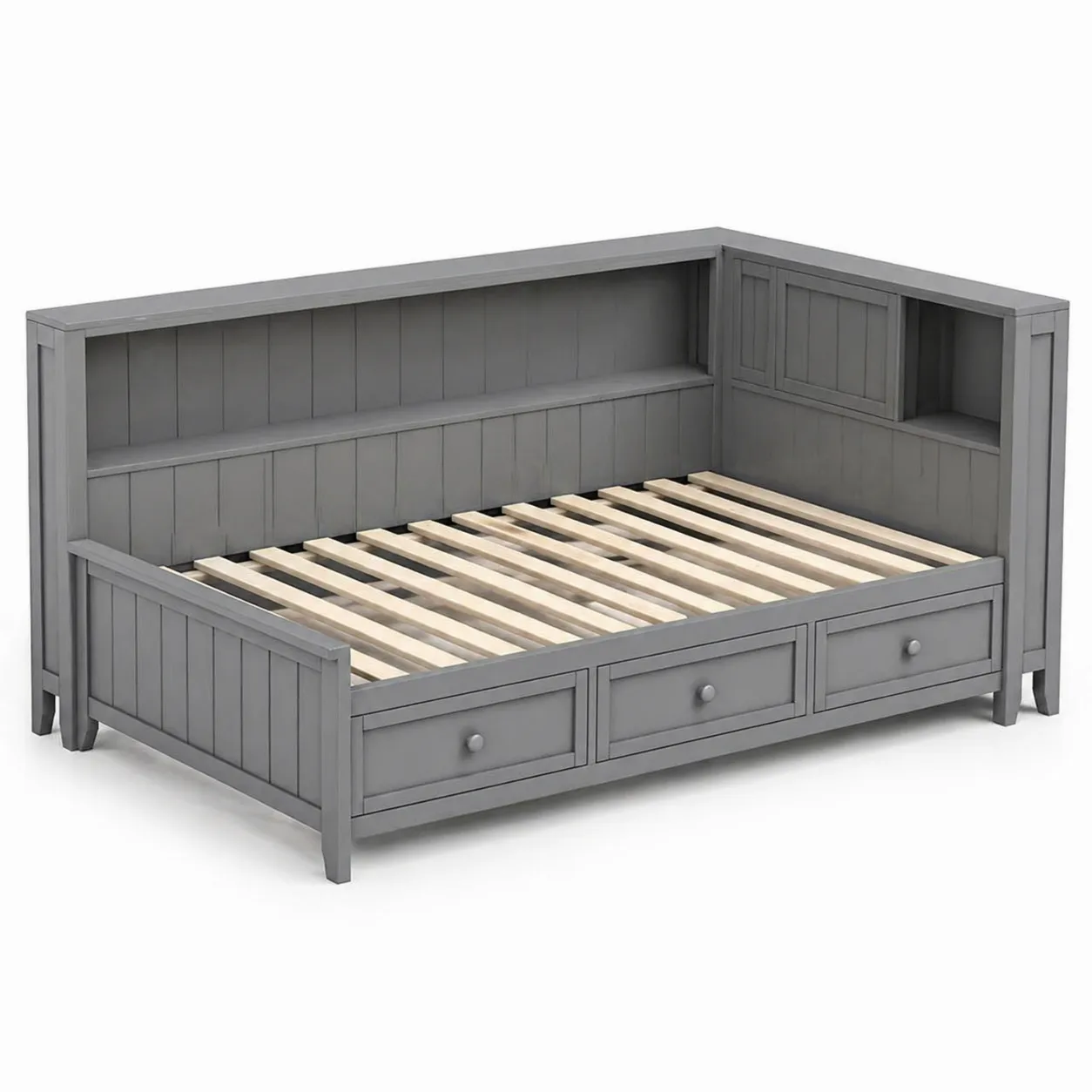 Divano letto in legno con cassetti e scaffale integrato 200x90 cm