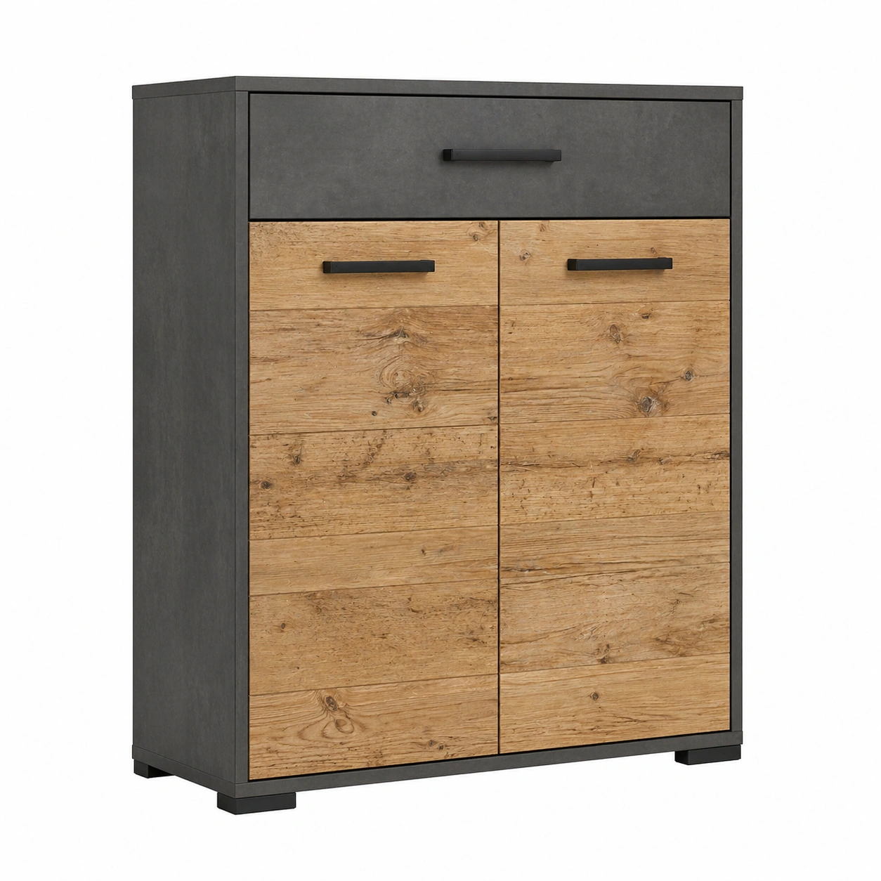 Schuhkommode Industrial Holzoptik Grau Natur 2 Türen 1 Schublade 80x106x34 cm-orderpavo
