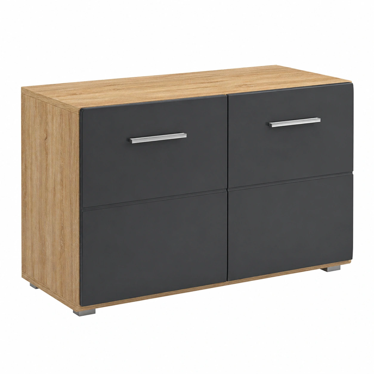 Sitzbank in Anthrazit Hochglanz mit Holzoptik Korpus, Modernes Stauraumdesign 90 cm-orderpavo