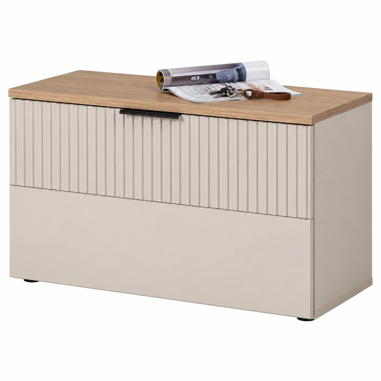 Sitzbank mit Stauraum in Beige Matt mit Eiche Optik Deckplatte-orderpavo