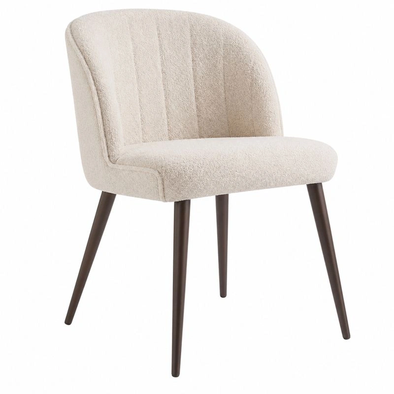 Eleganter Polsterstuhl Boucle Beige mit Rundruecken und Metallbeinen-orderpavo