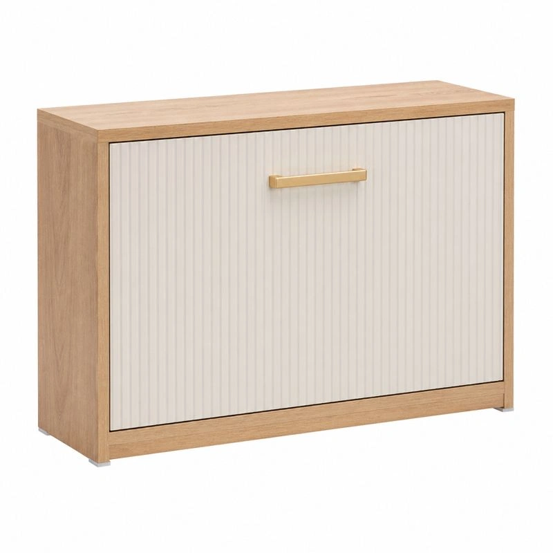 Sitzbank mit Stauraum modern Holzoptik Lamellenfront 80 cm Beige-orderpavo