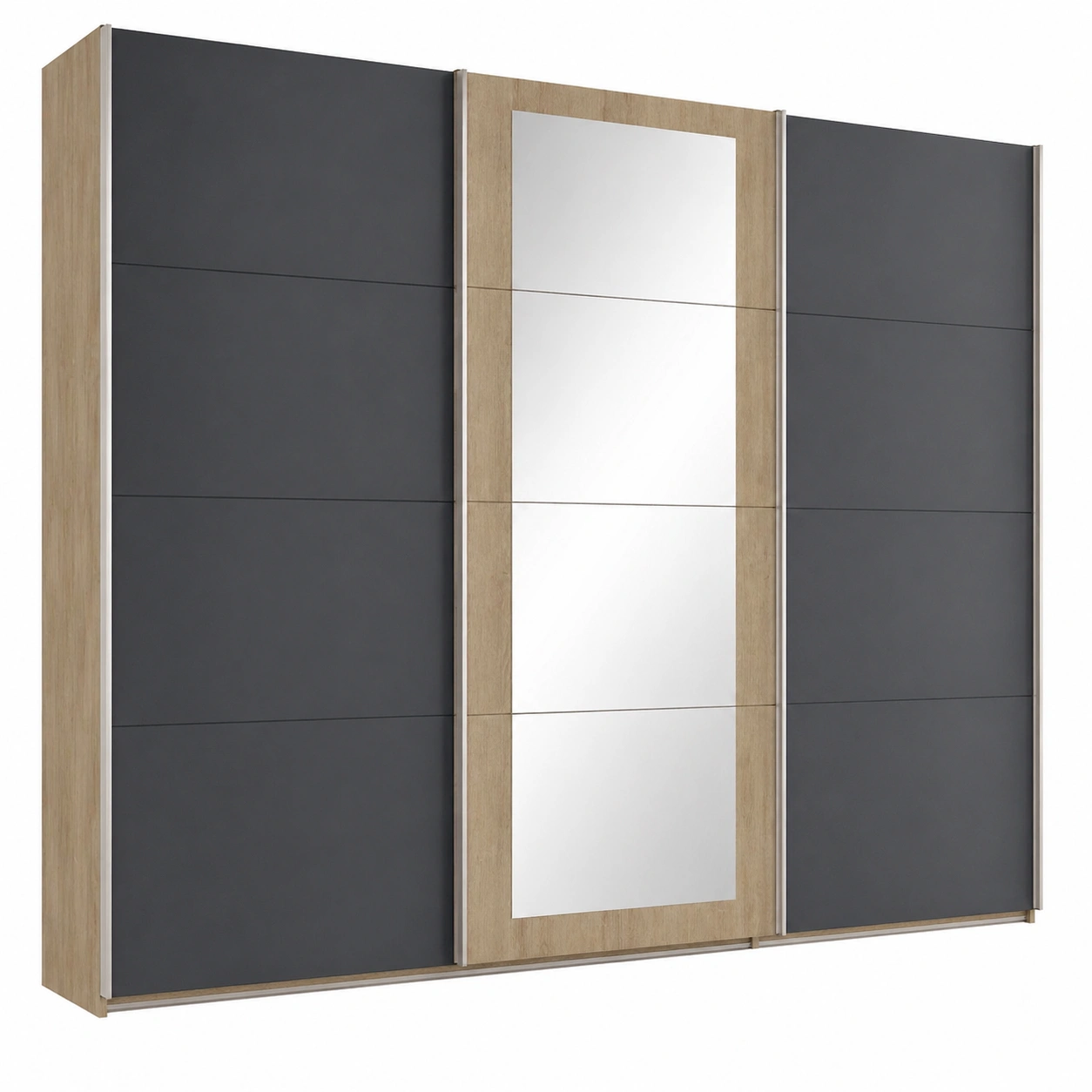Schwebetürenschrank Weiß Graphit mit Spiegel 270x210x65 cm-orderpavo