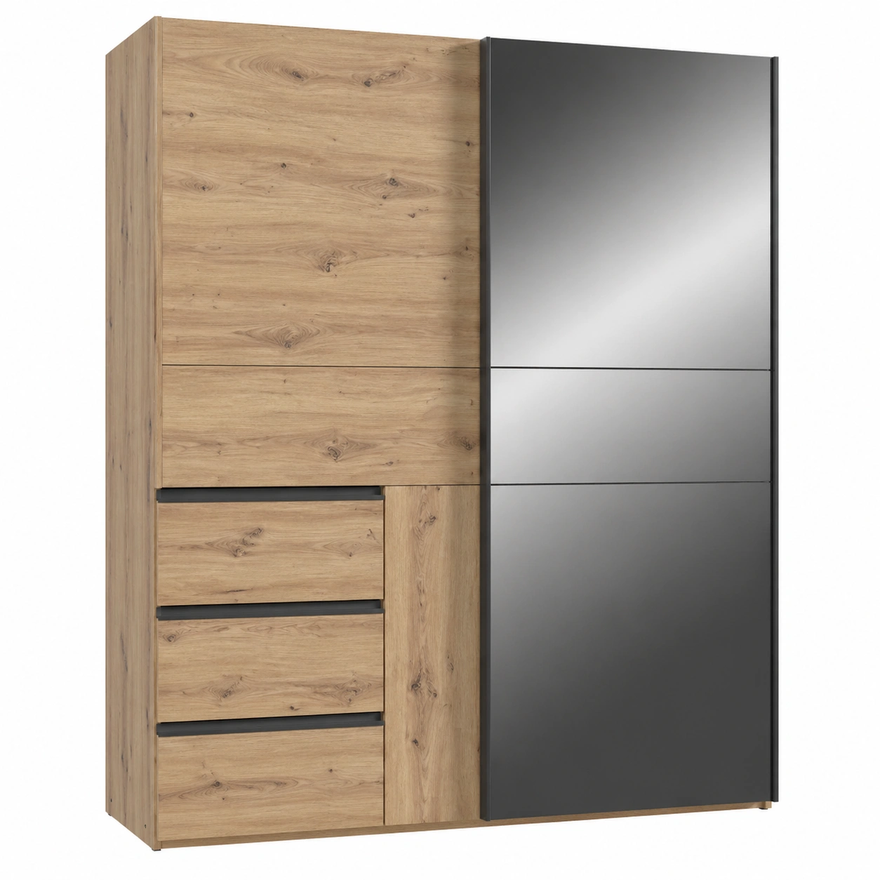 Schwebetürenschrank in Eiche Optik & Dunkelgrau – Modernes Stauraumwunder | B/H/T ca. 170x200x61 cm-orderpavo