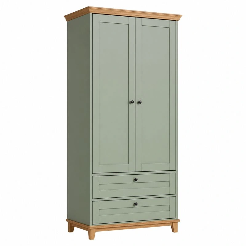 Moderner Kleiderschrank 2 Tueren mit Schubladen Massivholz Design Gruen 80x200 cm-ordertavo