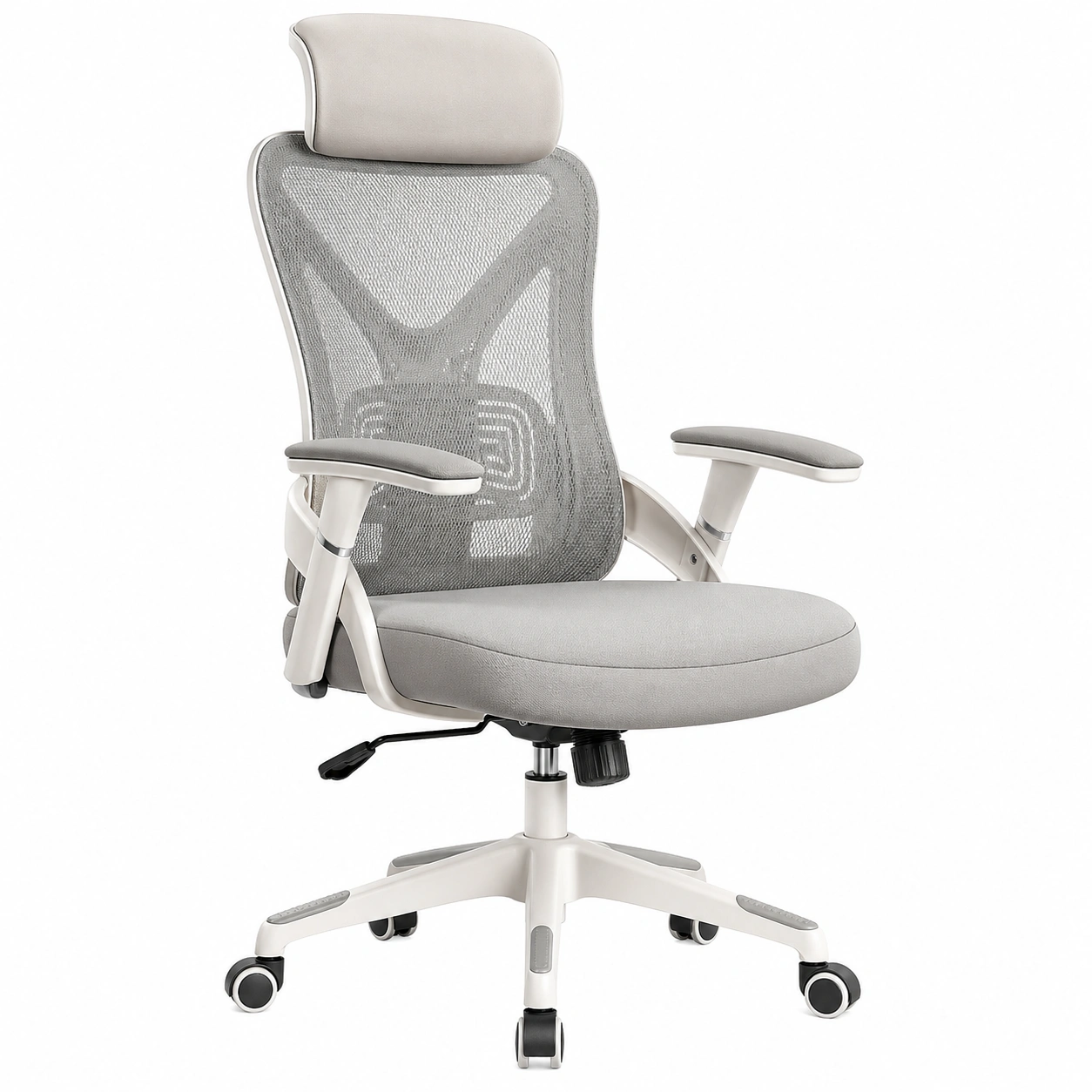 Ergonomischer Drehstuhl mit Kopfstütze und Netzrückenlehne Hellgrau-ordertavo