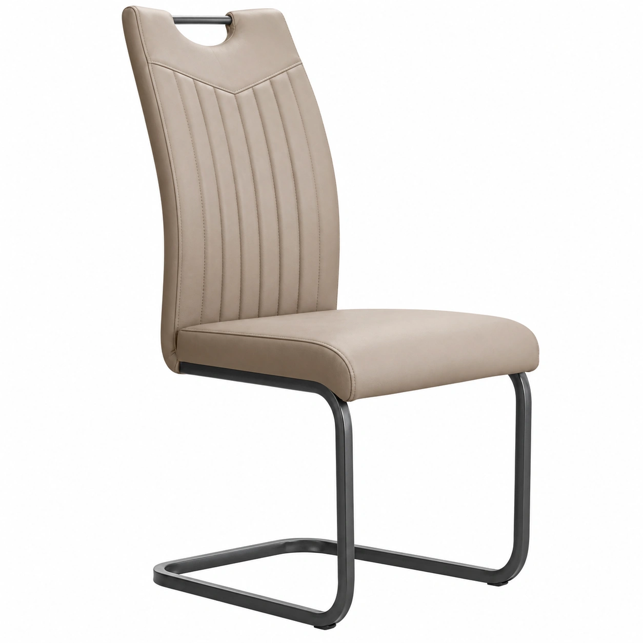 Moderner Freischwinger Esszimmerstuhl mit ergonomischer Rückenlehne und Griff?ffnung, gepolstert, Metallgestell, taupe-ordertavo