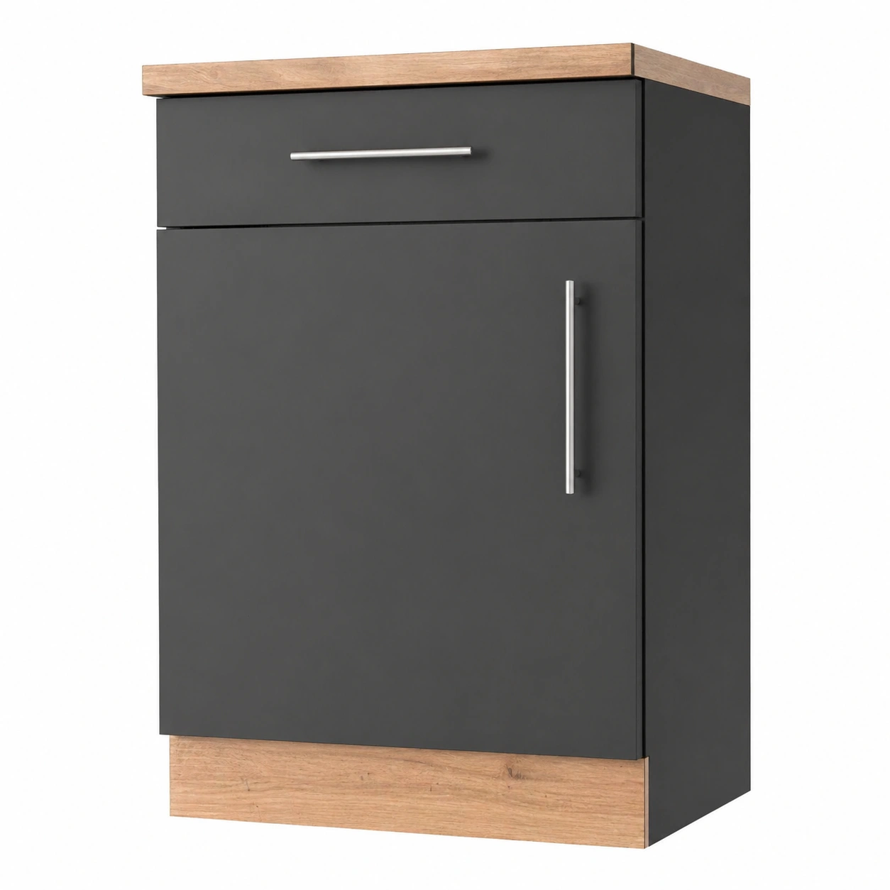 Moderner Unterschrank Hochglanz 60 cm – Dunkelgrau/Eiche Optik-ordertavo