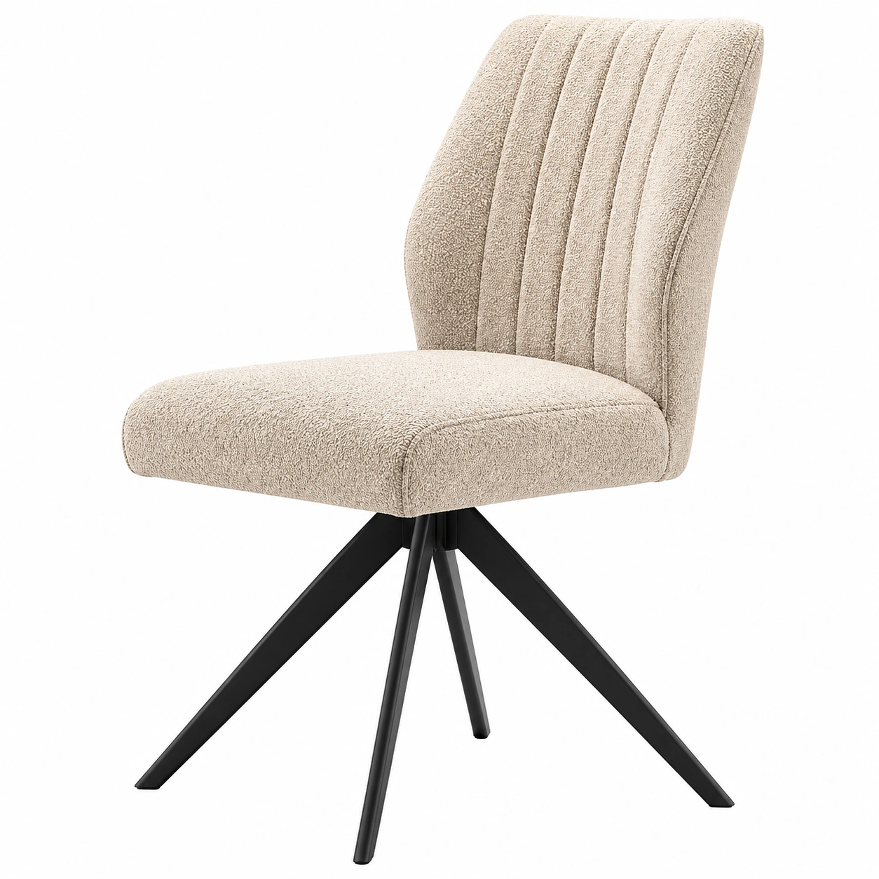Moderner Polsterstuhl Drehstuhl Esszimmerstuhl mit Bouclé Stoff Beige Metallgestell B/H/T ca 47x93x66 cm-ordertavo
