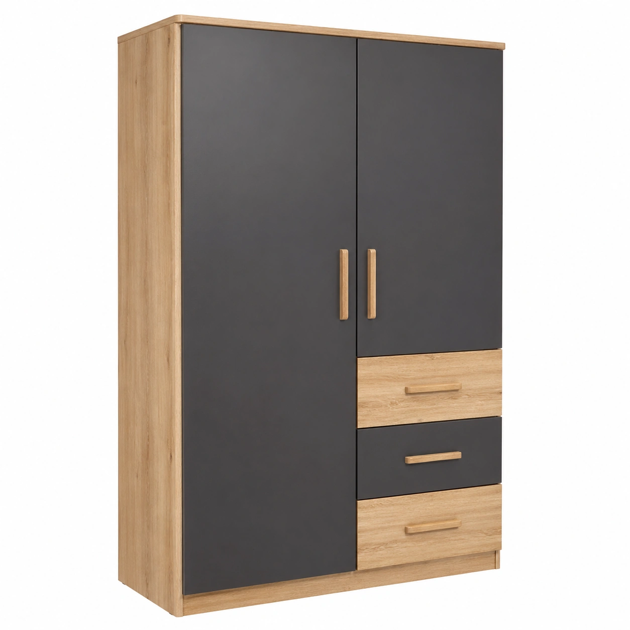 Moderner Kleiderschrank in Graphit und Eiche Optik mit 2 Türen und 3 Schubladen-ordertavo