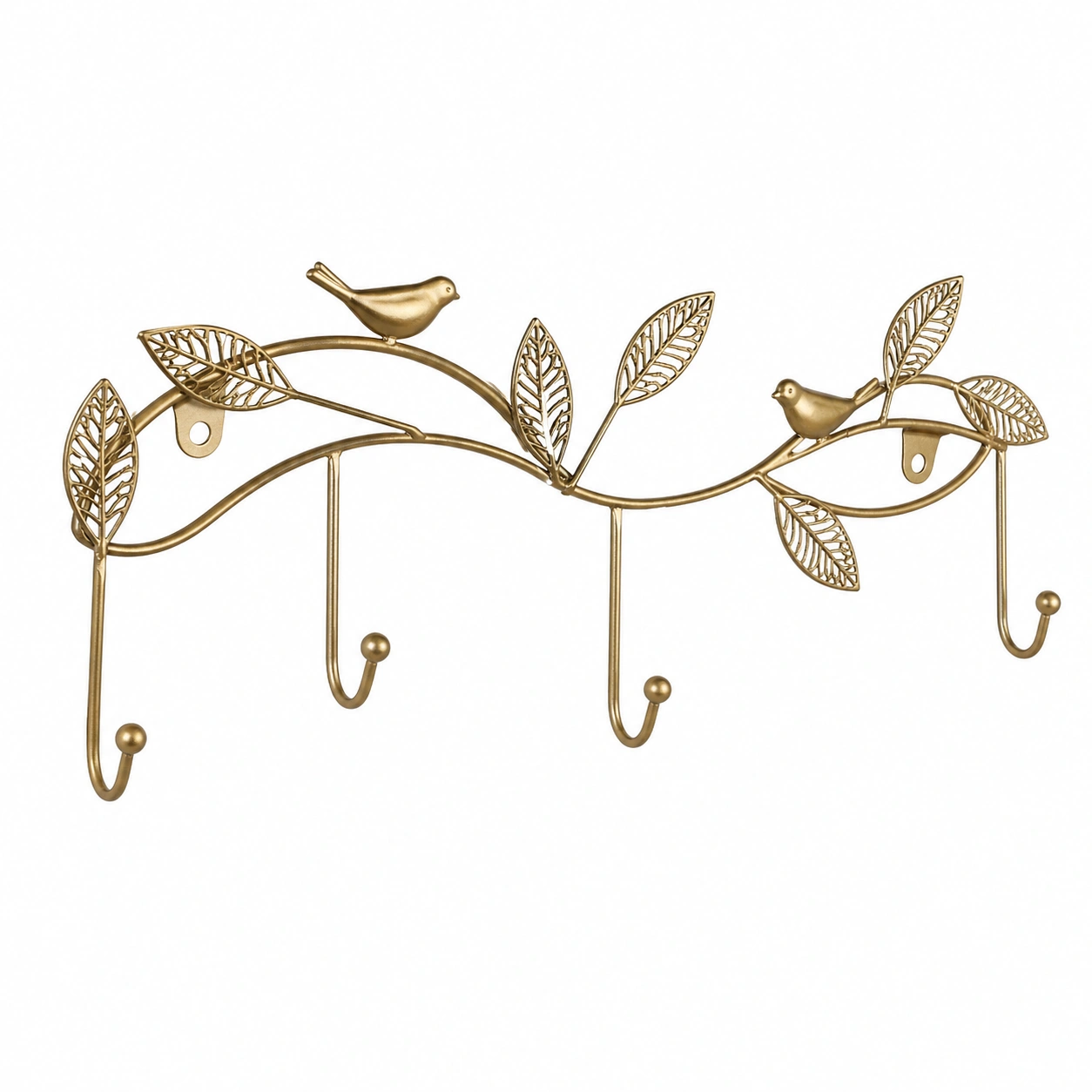 Wandgarderobe Metall Design Gold mit Vogel- und Blattmotiv (54x5x15,5 cm)-ordertavo