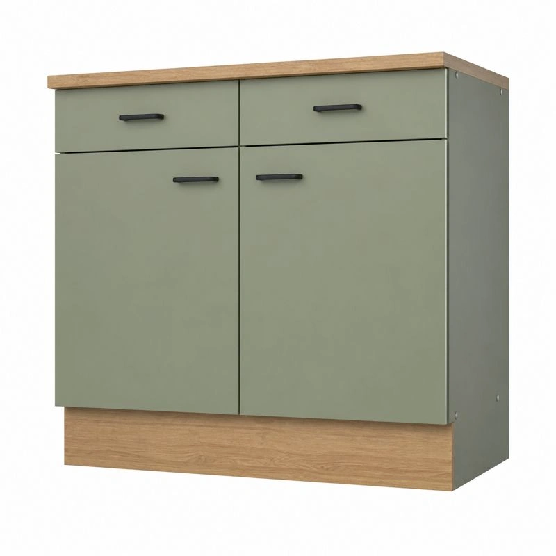 Unterschrank modern gruen matt mit Holzoptik 100x85x50 cm-ordertavo