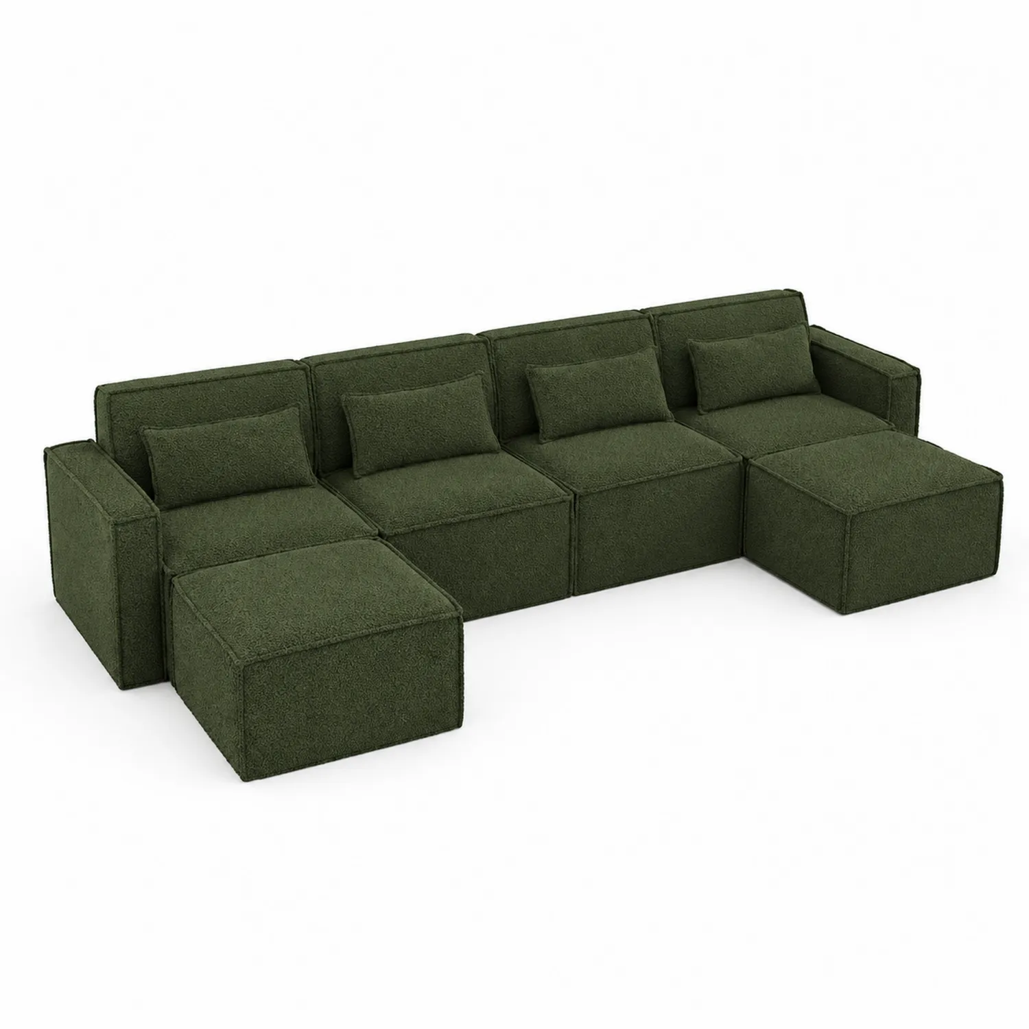 Sofa modułowa z tkaniny poliestrowej, zielona, 5-osobowa