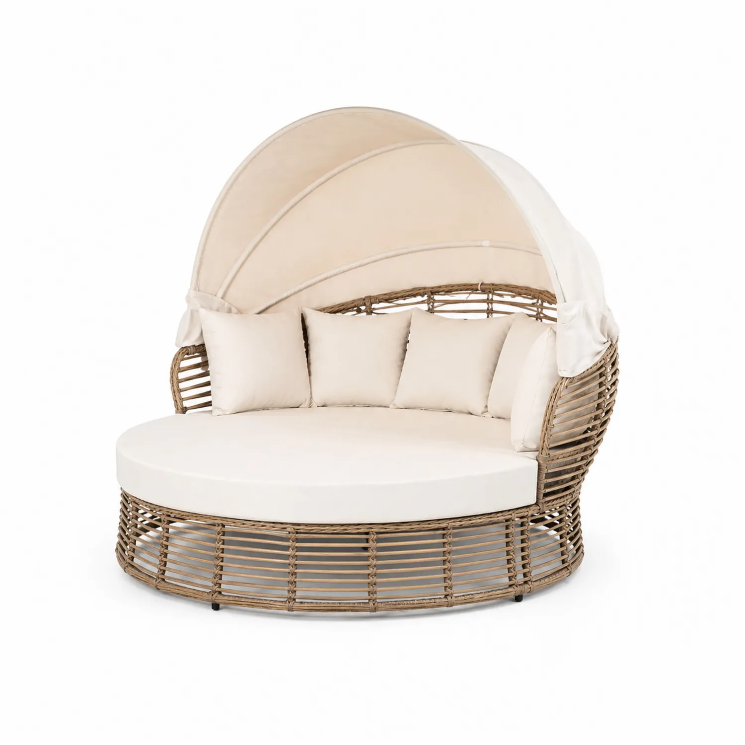 Okrągła sofa ogrodowa z rattanu i poliestru 200 cm Beżowy