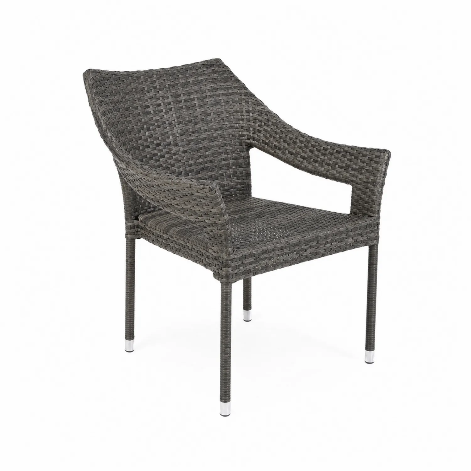 Krzesło ogrodowe z technorattanu z podłokietnikami i aluminiową ramą, 55x60x85 cm, Ciemnoszary
