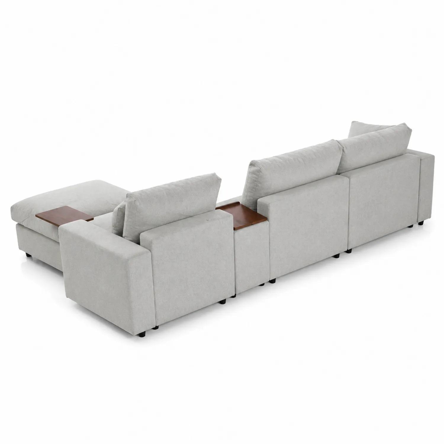 Sofa modułowa z drewnianymi akcentami w kolorze jasnoszarym