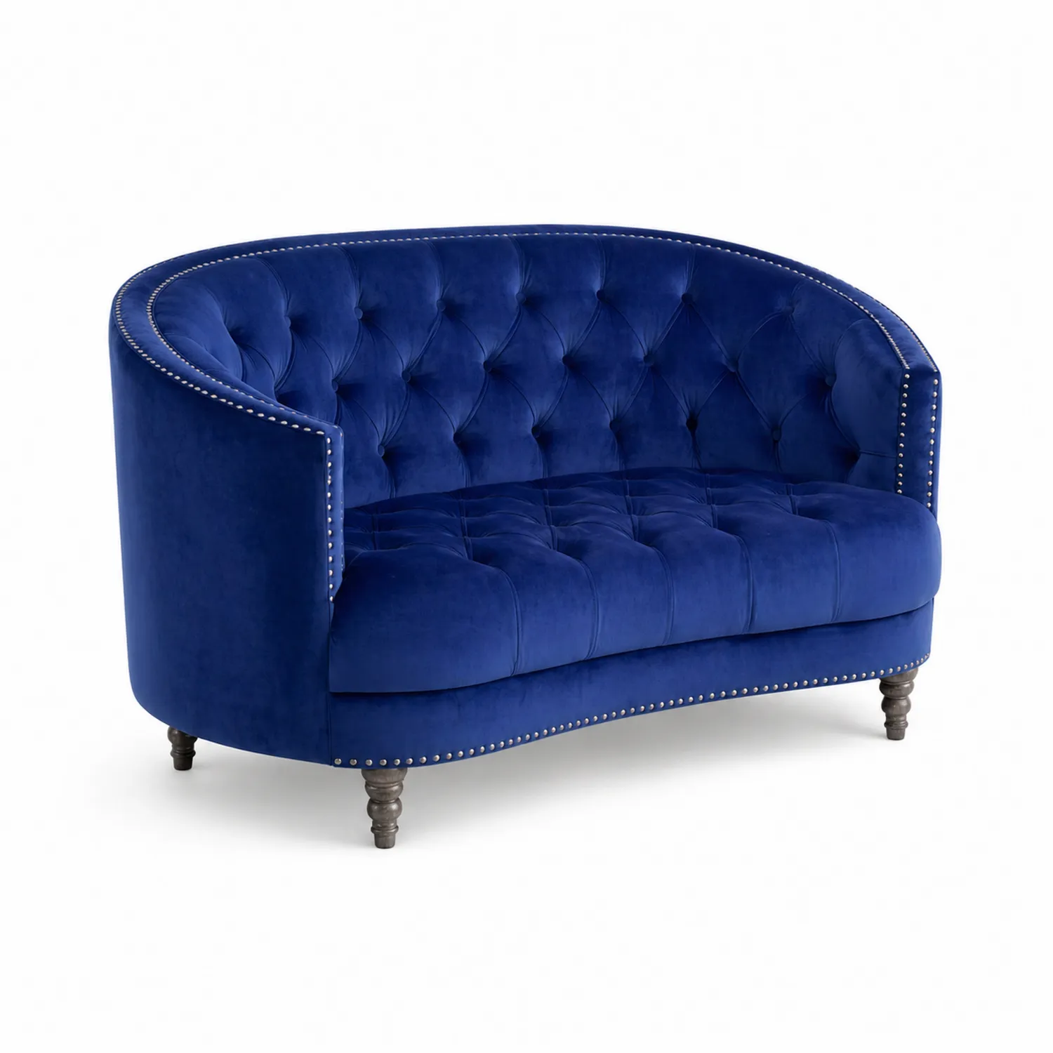 Sofa dwuosobowa z aksamitu granatowego